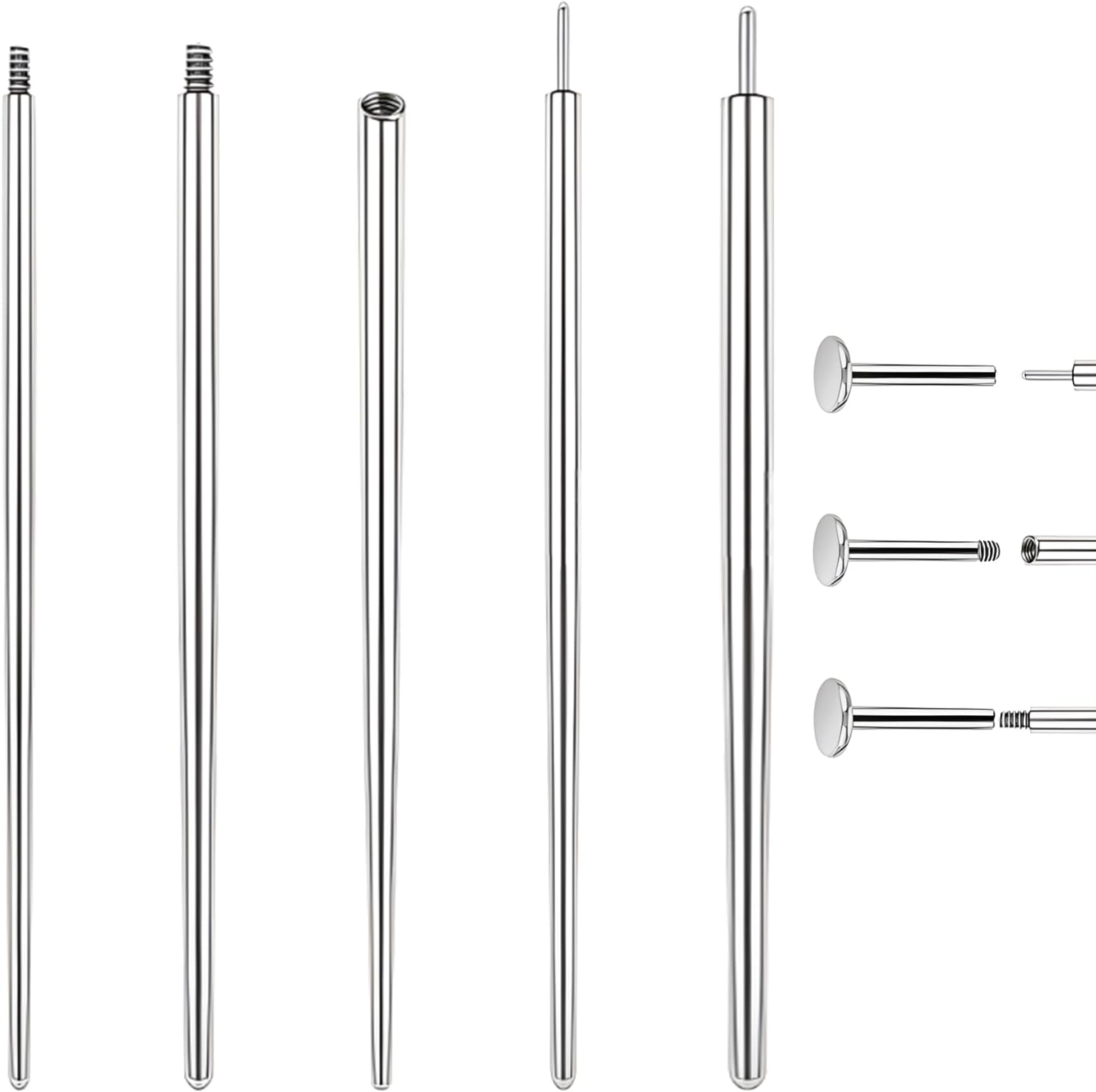 14G 16G 18G 20G Piercing Taper Piercing Ball Grabber Tool Stainless Steel Flat Back Earring Applicator Tool Threadless Insertion Pin Curved Body Piercing Kit for Ear/Nose/Navel/Lip/Eyebrow