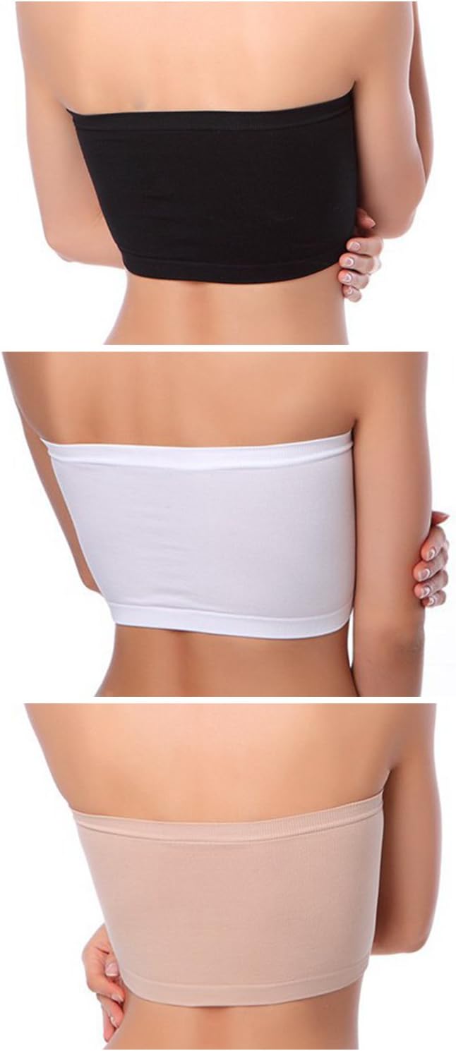 Venbond 3-4Packs Women's Seamless Bandeau Crop Tube Top Bra Strapless Padded Bralette - Image 2