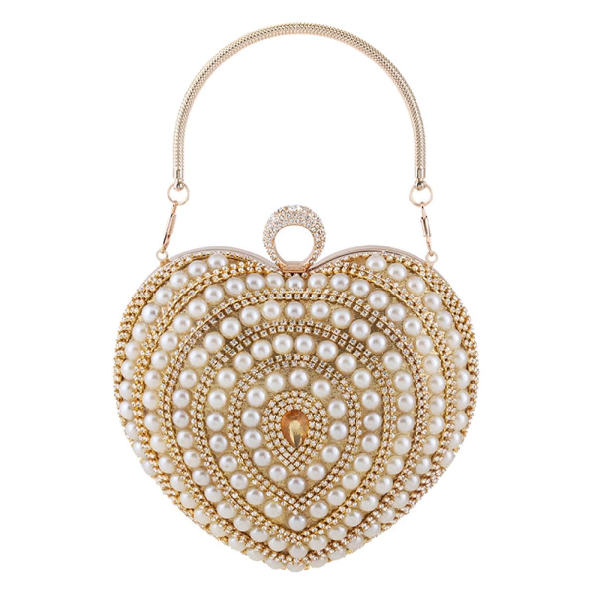 Borsa da con Decorazioni Brillanti Oro in Poliestere e Metallo Raffinata di Lusso a Forma di Cuore Elegante Clutch da Donna per Banchetto e Festa