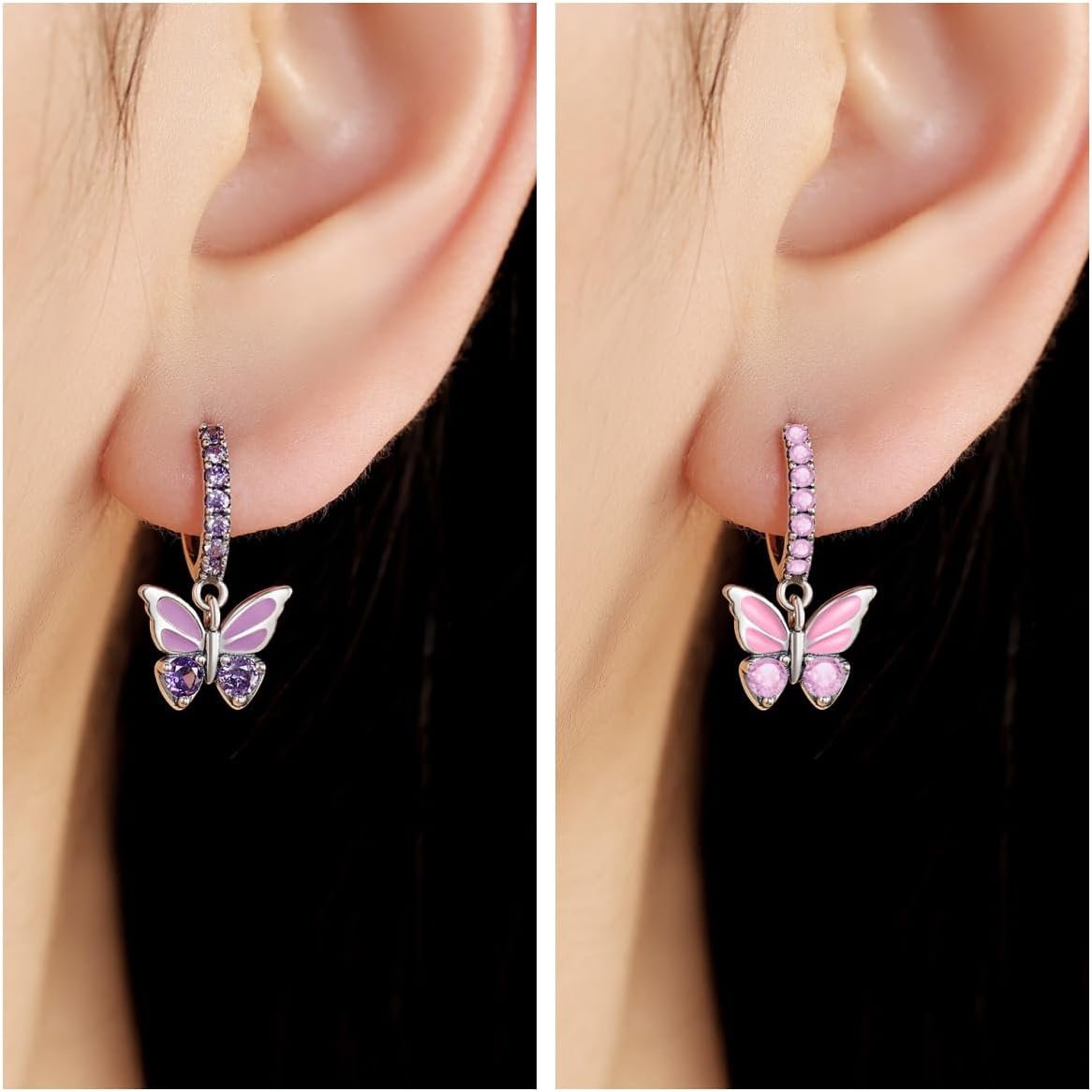 Cycuff 2 Pairs 925 Sterling Silver Hoop Earrings Set Dangle Earrings for Women Hypoallergenic Cubic Zirconia Drop Earring Jewelry Gift for Her