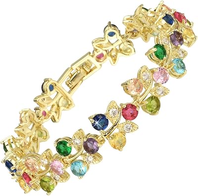 RIZILIA Blossom Tennis Bracelet for Women 7" Round Cut Multicolor Cubic Zirconia CZ in Gold Plated, Fashion Jewelry Gift