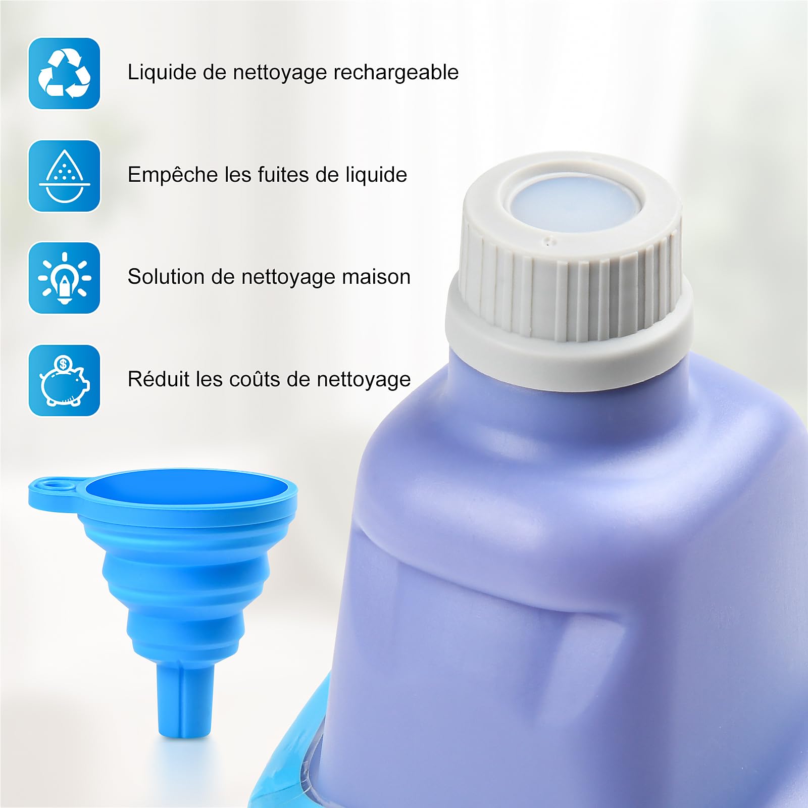 Bottiglia di ricarica riutilizzabile per Swiffer WetJet Kit Spray Mop, Bottiglia di ricarica da 500 ml, includere 1 bottiglia, 1 imbuto in silicone 5 guarnizione in silicone (non contiene agenti