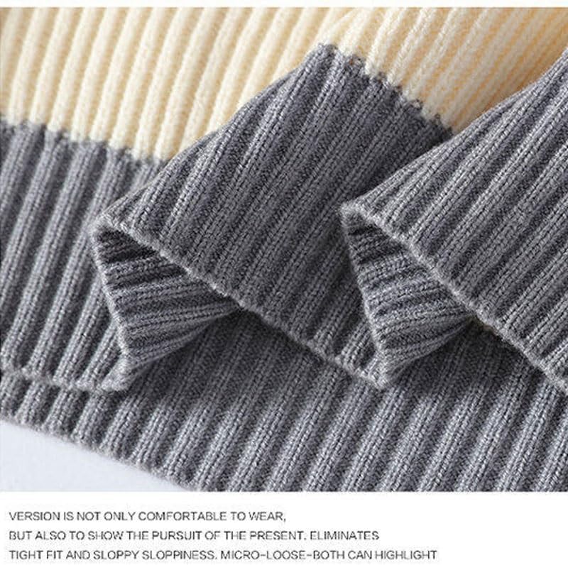 Winter Men's Fake Two Piece Shirt Collar Sweater Stripe Color Matching Casual Men