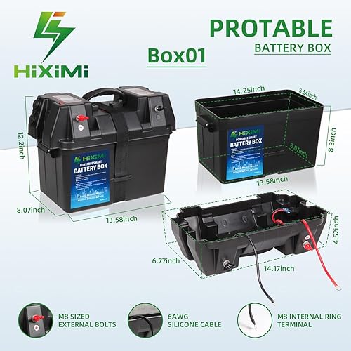 Miniatura 9 de Caja de batería de 12 V para exteriores, portátil, multifunción, para barco, caravana, camping, viajes, plomo, ácido, AGM, litio, LiFePO4, cajas de