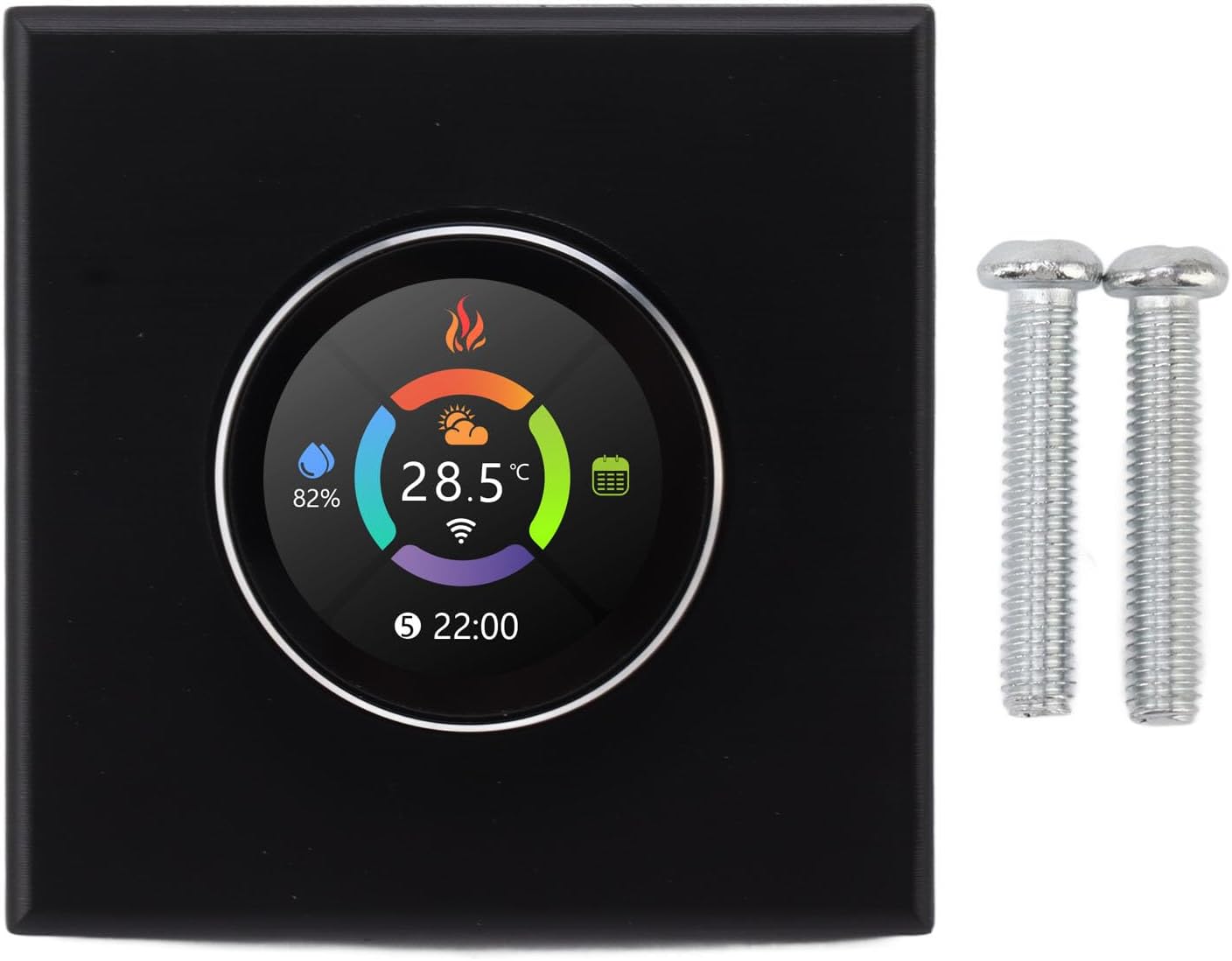 Pwshymi Smart Thermostat with Multicolor Lamp for Home Wall Hanging Fireplace, High Hardness Tempered Glass, EasytoUse Knob for Digital Temperature Control, PC ABS Material