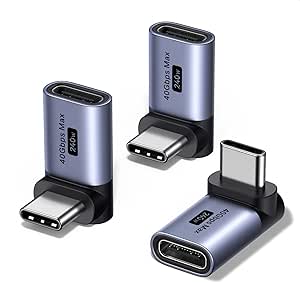 UGREEN 90 Degree USB C Adapter 3 Pack, Right Angle USB C Male to Female Adapter[40Gbps,240W,8K@60Hz] Compatible for Switch 2, Steam Deck, ROG Ally, MacBook, iPhone 17/16, iPad, Thunderbolt 4