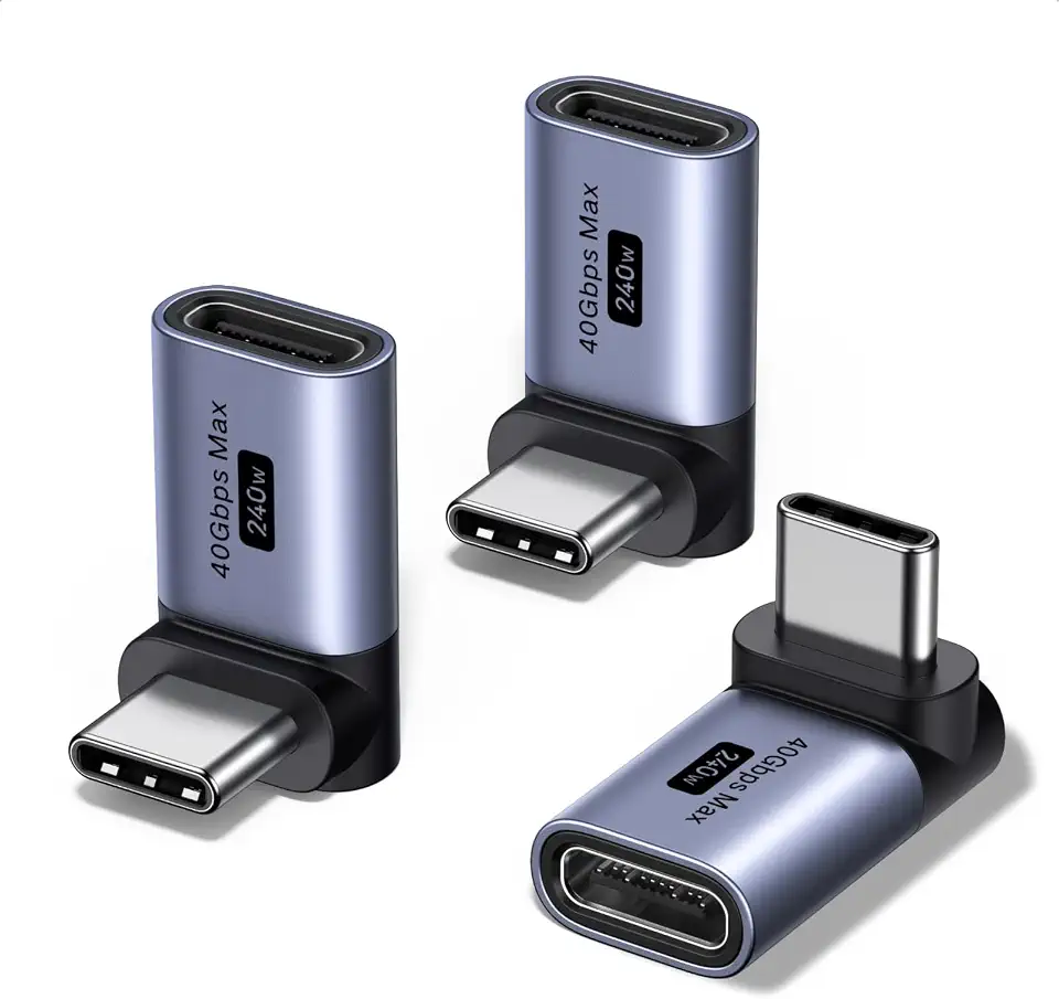 Ugreen 90 Degree USB C Adapter 3 Pack, Right Angle Type C Male to Female Adaptor 40Gbps Data Transfer 240W Fast Charge 8K 60Hz Video Display OTG Converter Compatible with MacBook, iPad, iPhone 16/17
