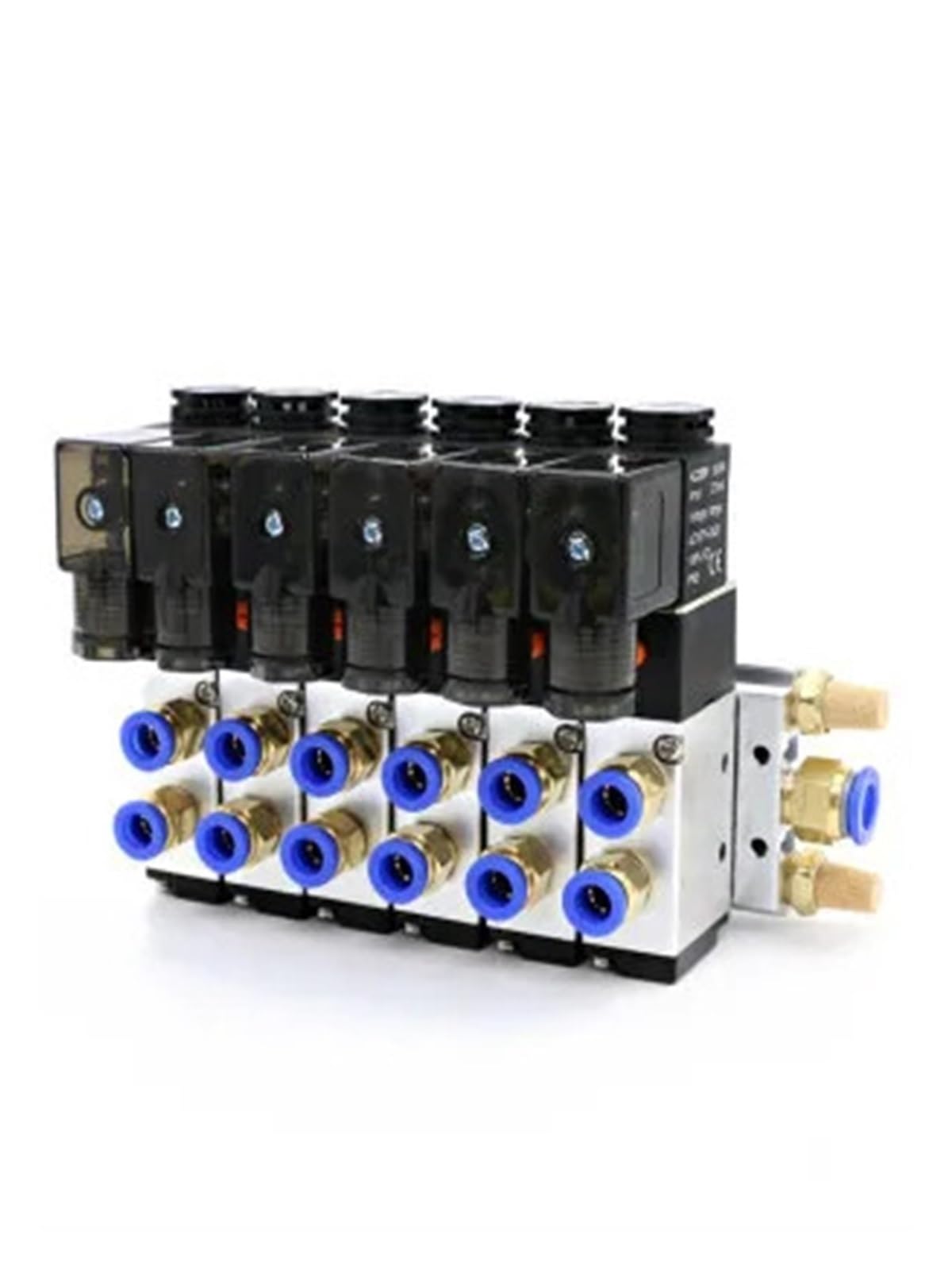 Électrovanne Multi-Voies combinée 4V210-08 DC12V 24V AC220V avec raccords, électrovannes à 5 Ports et 2 Positions(DC12V 8mm Fittings,3 Stations)