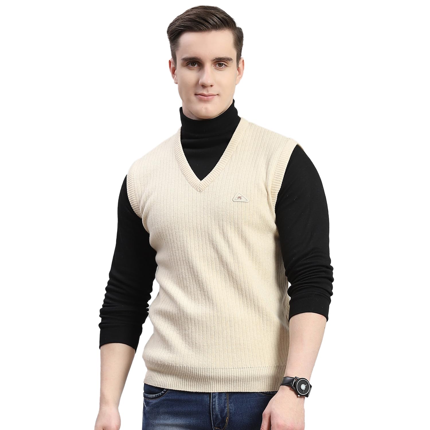 monte carlo Mens Solid V Neck Sleeveless Wool Blend Casual Sweater (1230118SL)-picture-28