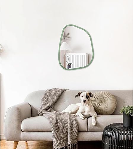 Miniatura 10 de Espejo asimétrico para decoración de pared, grande, 20 x 16 pulgadas, moderno espejo ovalado de madera con marco de pared, forma única, espejo