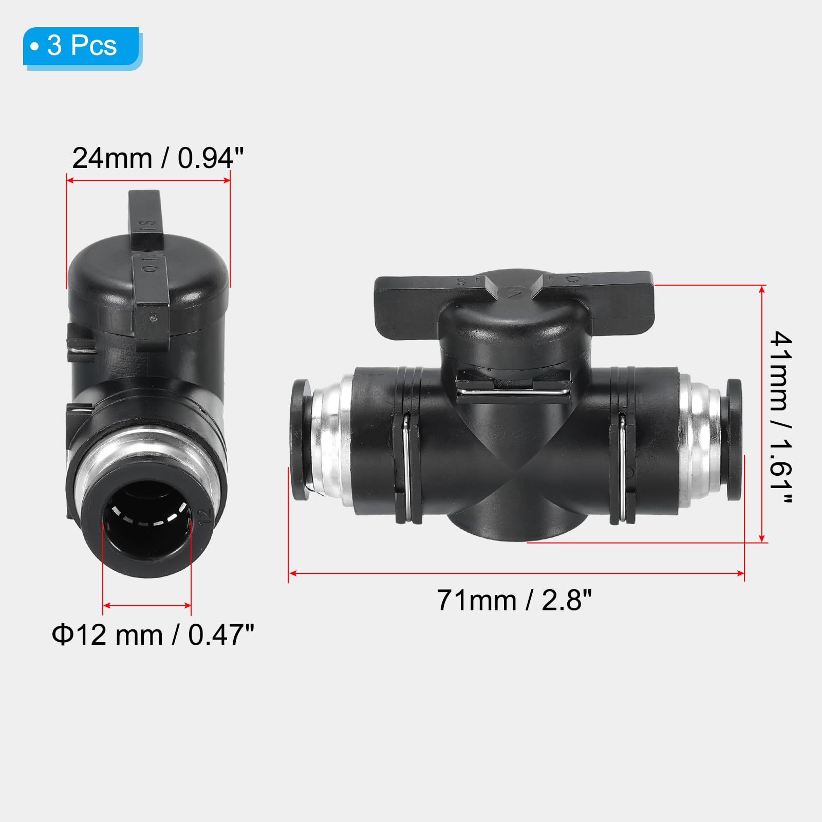 Valvola A Sfera Pneumatica 12mm - Per Tubi Push To Connect, Aria/Idraulica - Foto 5