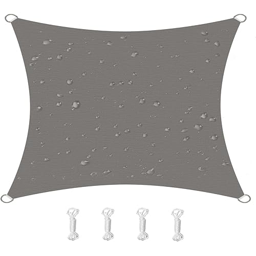 HOMPER 10' x 10' Waterproof Sun Shade Sail Canopy Effectively 95% UV Block, Oxford Fabric, for Patio, Balconies, Lawn Garden, Party, Outdoor Activities, Mid Grey
