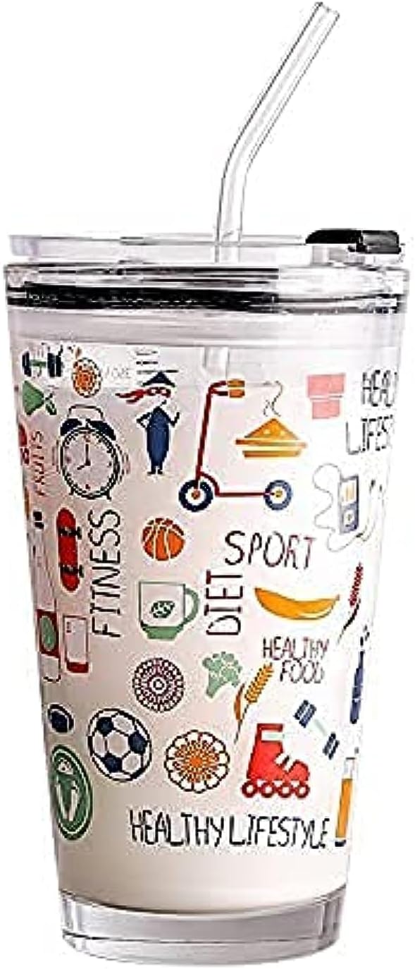 KiKiluxxa Cartoon Creative Water Drinking Glass Sipper Tumbler Milk Cup Mug & Juice Cup, Silicone Straw & Lid, Multipurpose Measuring Mug, Travel Sipper Pack of 1 (350ml, Random Design)