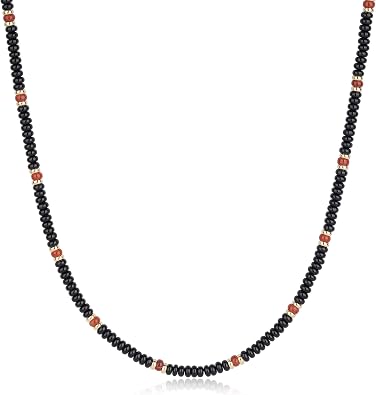 GAVU Mens Black Onyx Beaded Necklace, Crystal Necklace for Men