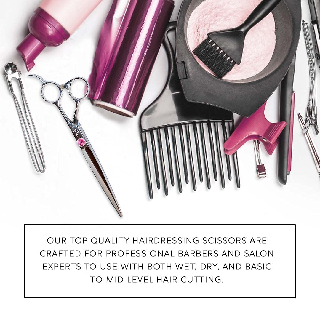 Professional Razor Edge Hairdressing Shears with Pink Gem in Screw, 7inches