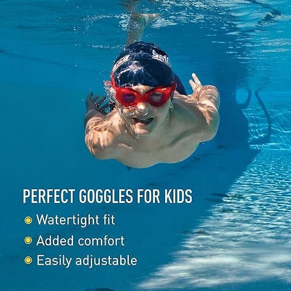 FINIS Nitro Kids Swim Goggles - Ages 5-10 - Soft One-Piece Frame - UV Protection - Adjustable Split Strap