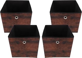 4pcs Wood Grain Storage Cube Bins, , 12x12 Inch Foldable