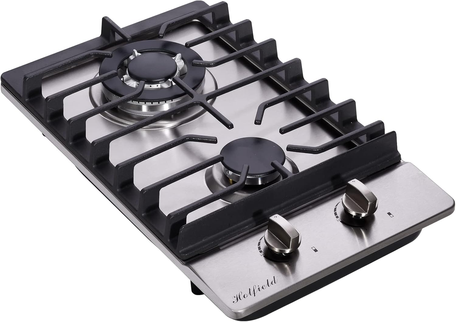 12 Inch Gas Cooktop, Built-in 2 High Efficiency Burners Stainless Steel Gas Stove Top LPG/NG Convertible Dual Fuel Cooker