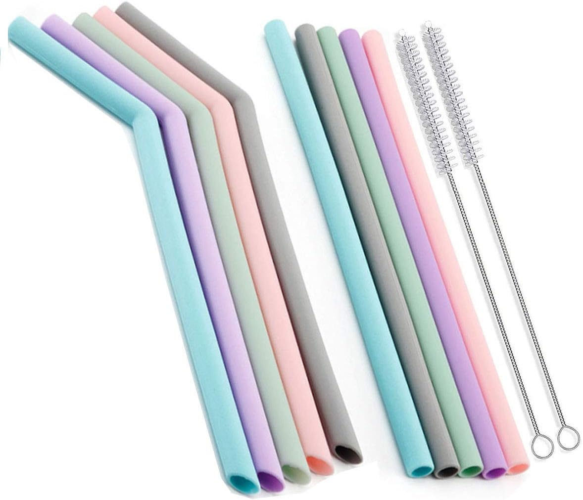 ALINK Reusable Silicone Straws Set of 10 Drinking Straws 10 Inch Long