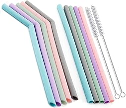 ALINK Reusable Silicone Straws Set of 10 Drinking Straws 10 Inch Long for 20oz 30oz Tumblers Smoothies Milkshakes Coffee- Extra long Flexible Straws - Bpa-free - No Rubber Tast(5 Bent + 5 Straight+2 Cleaning Brushes )