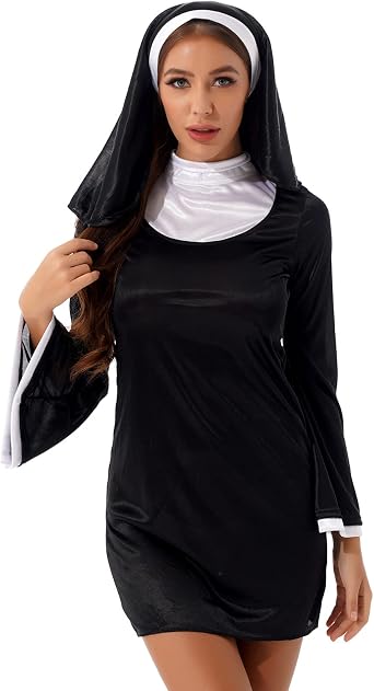 Sywiyi Womens Naughty Sister Cosplay Outfits Nun Costume with Headscarf Halloween Party Fancy Dress Up