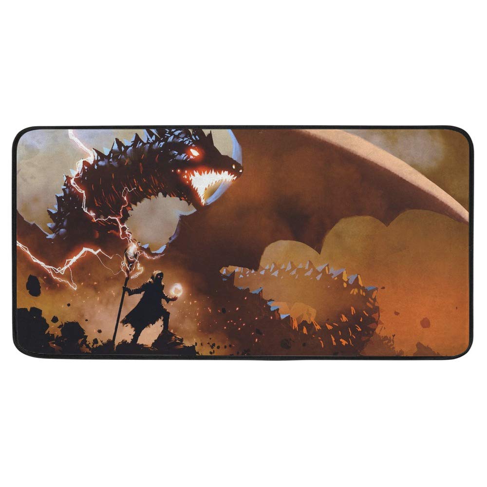 Tapis de cuisine noir 39x20 inch dragon magicien d'invocation en polyester