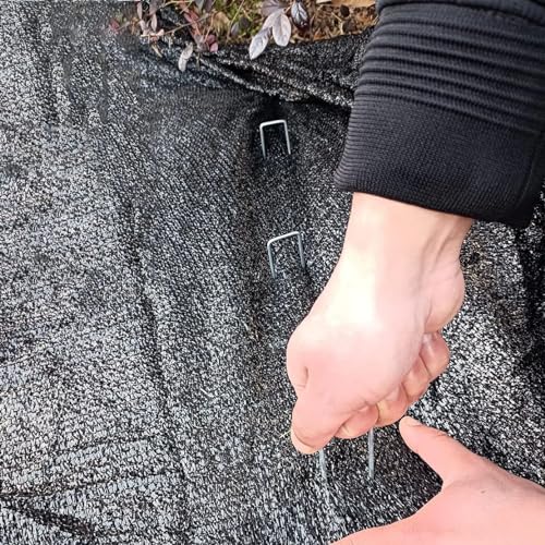 Kenhihi 20Pcs Garden Stakes Staples + 20Pcs Gasket, 6 Inch Lawn Landscape Staples 11 Gauge U Shaped Galvanized Landscape Pins, Heavy Duty Yard Ground Pin for Weed Barrier Sod Fabric Decorations