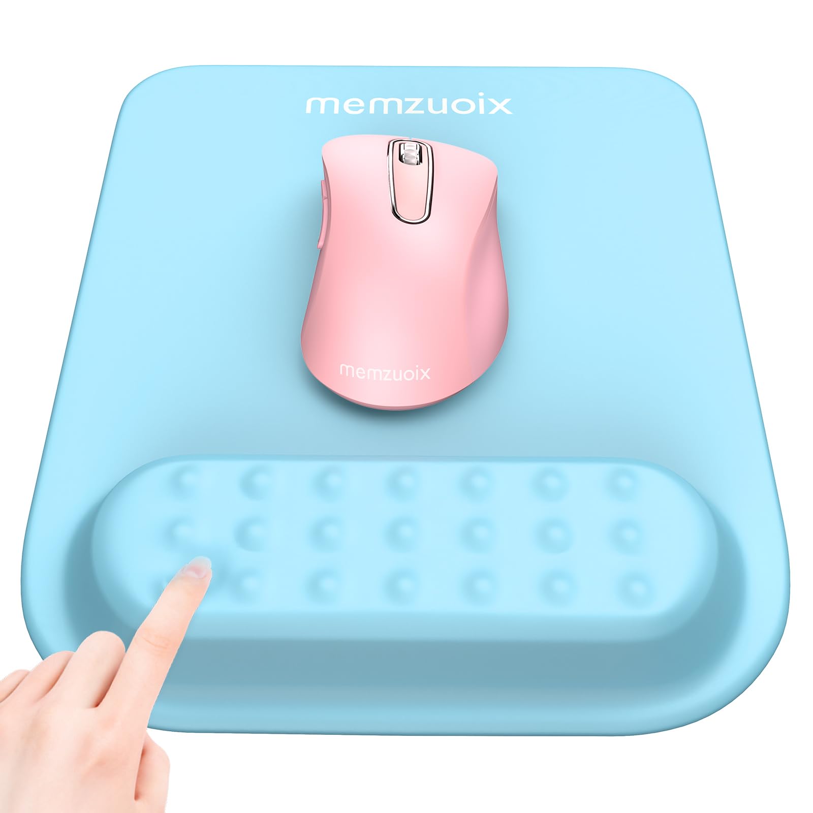 memzuoix Blue Ergonomic Mouse Pad with Wrist Rest Support,Premium Memory Foam Cushioning for Pain Relief, Non-Slip PU Base for Stable Smooth Control - Perfect for Laptop, Computer, and Home Office