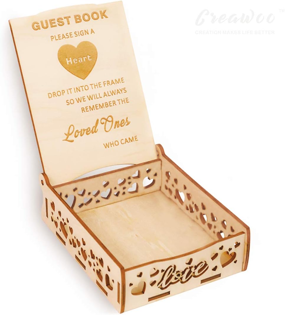 Creawoo Heart Holder Box Wooden Wedding Sign a Heart Drop Box for Guest Book- Message Box Wedding Gift for Friends
