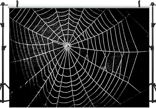 Miniatura 7 de Lofaris Telón de fondo de fotografía de telaraña, negro puro para niños, decoración de fiesta temática de terror para noche de Halloween, fondo de