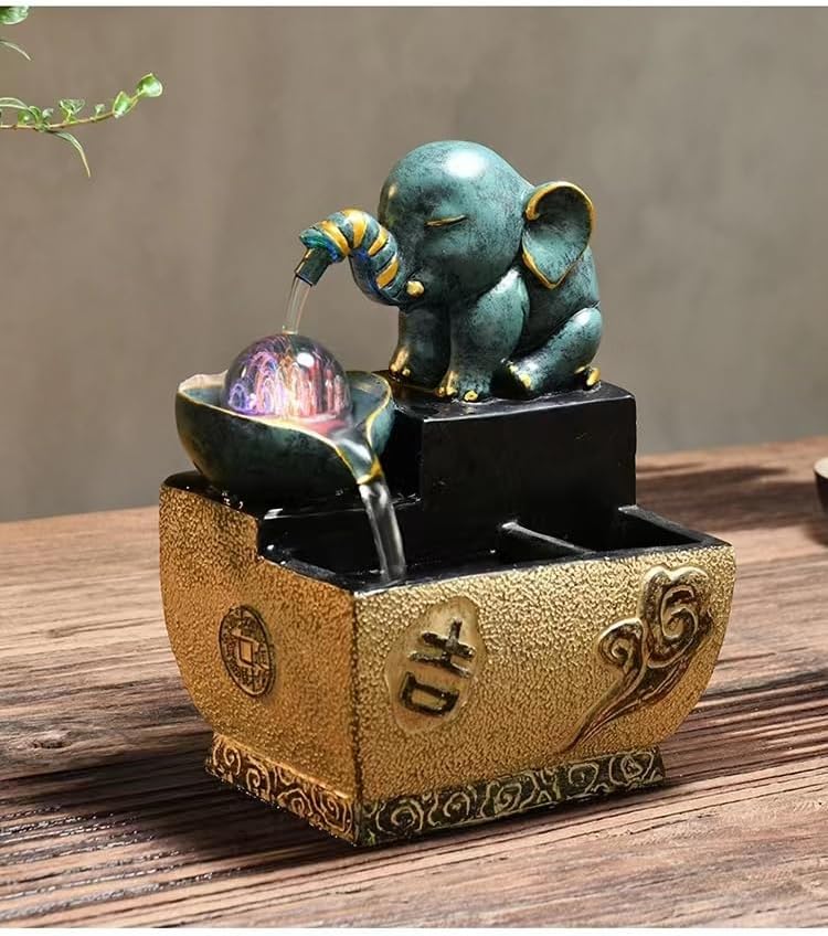 Wealthy Elephant Flowing Ornaments Circulating Water Office Living Room Desktop Light Luxury Home Decoration Housewarming Gifts (Blue)
