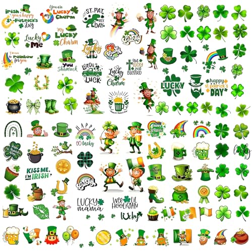 Roarhowl Temporary Tattoos 110 Pieces St. Patricks Day Green Clover Design St Patricks Day Temporary Tattoos for women adul St Patricks Day accessories