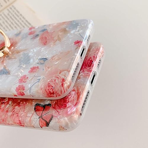 Miniatura 7 de Qokey Funda para iPhone Xs Max, funda transparente con diseño de flores, linda moda para mujeres y niñas, con soporte de anillo giratorio de 360