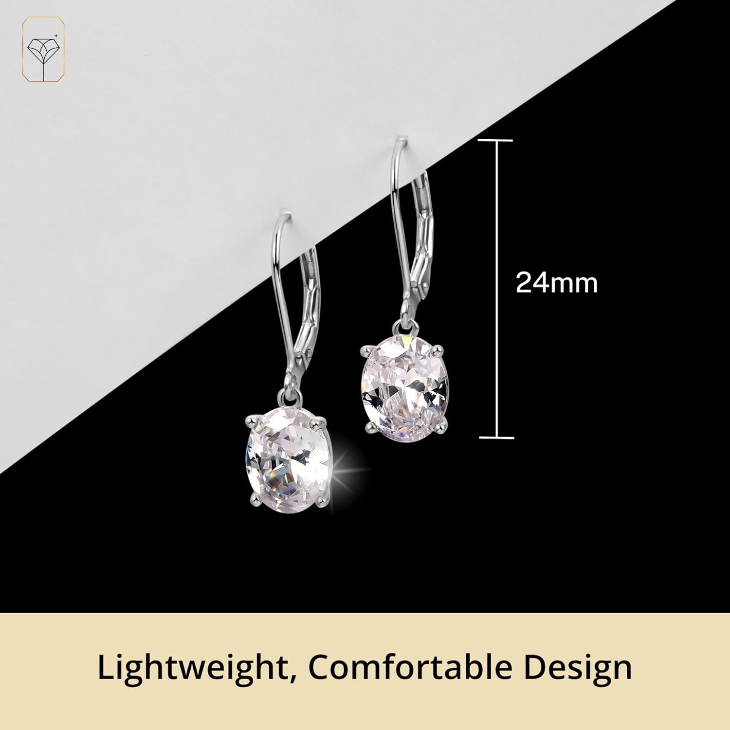 MAX + STONE Parade of Jewels Cubic Zirconia Oval Dangle Earrings for Women in 925 Sterling Silver Solitaire CZ with Leverback 4CTTW