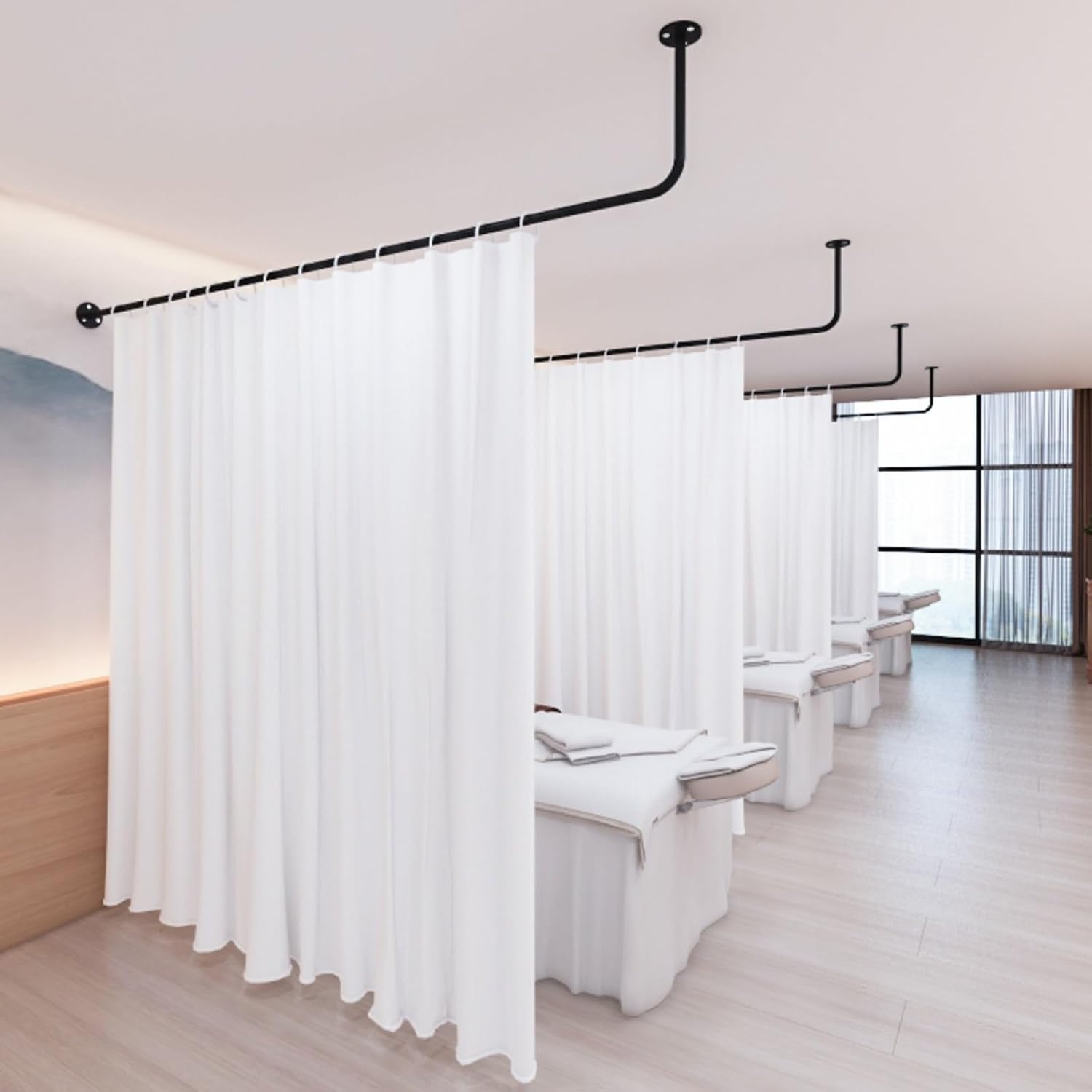 Partition Room Divider Beauty Salon Partition Rod, Hospital Room Divider L Shaped Rail/2M Tall White Curtain Track, Temporary Wall Privacy Screen Separator for Beauty Spa Beauty Color Black Rod with