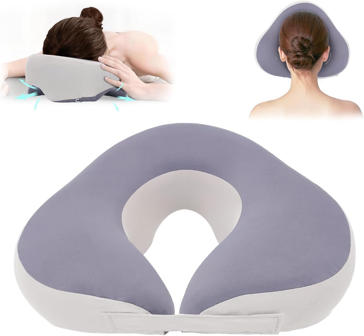 Face Down Recovery Pillow with Adjustable Strap for Eye Surgery & Vitrectomy | Prone Sleeping Headrest with Removable Cover | BBL Post-Surgery Support Equipment (Grey)