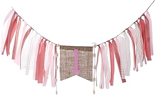 Tomaibaby Baby High Chair Banner 1St Birthday High Chair One Banner Arpillera Trona Banner para Bebé Decoración de Cumpleaños Niños Niñas Rosa