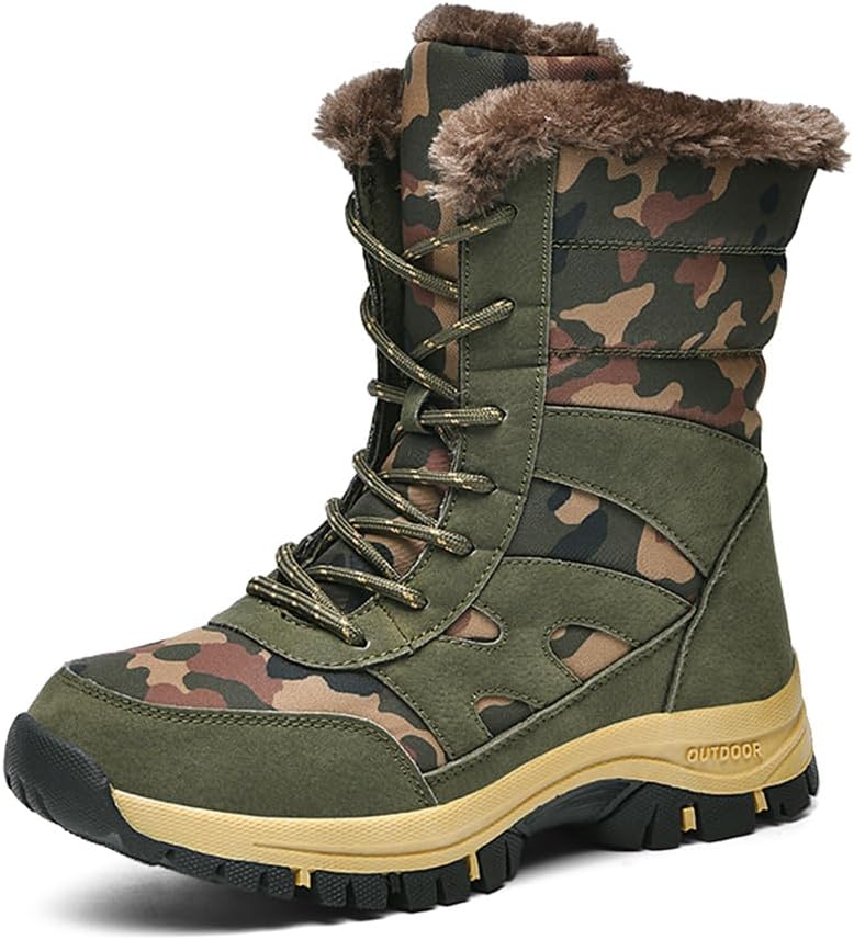 Women's Camouflage Winter Snow Boots Waterproof Shoes Walking Comfortable Hiking Tennis Booties Furry Warm Mid Calf Sneakers