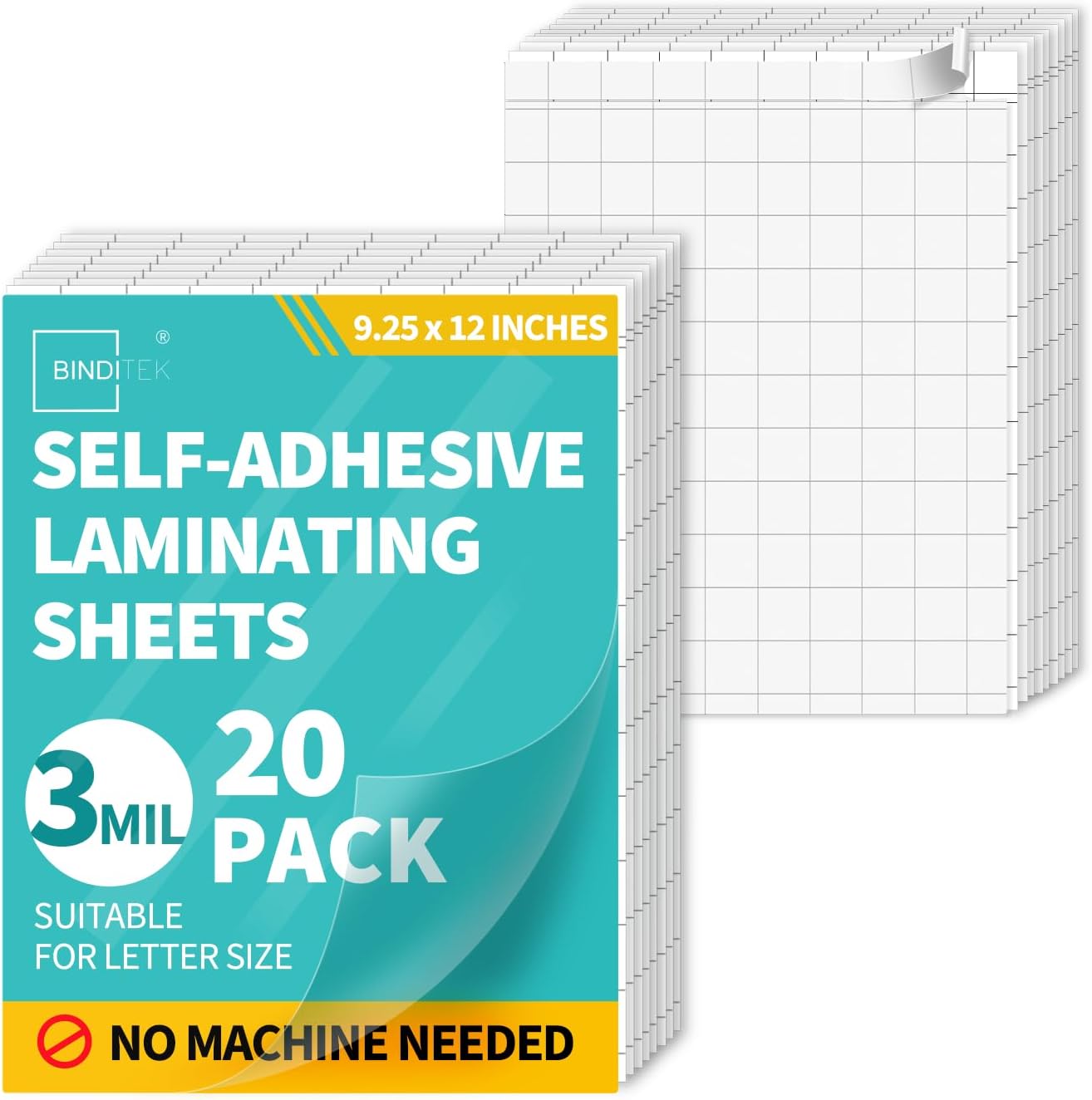 Binditek Self Adhesive Laminating Sheets, 9.4 x 12 Inch, Letter Size, No Machine Required, Clear Glossy Finish, Self Adhesive Laminate Sheets, Pack of 20