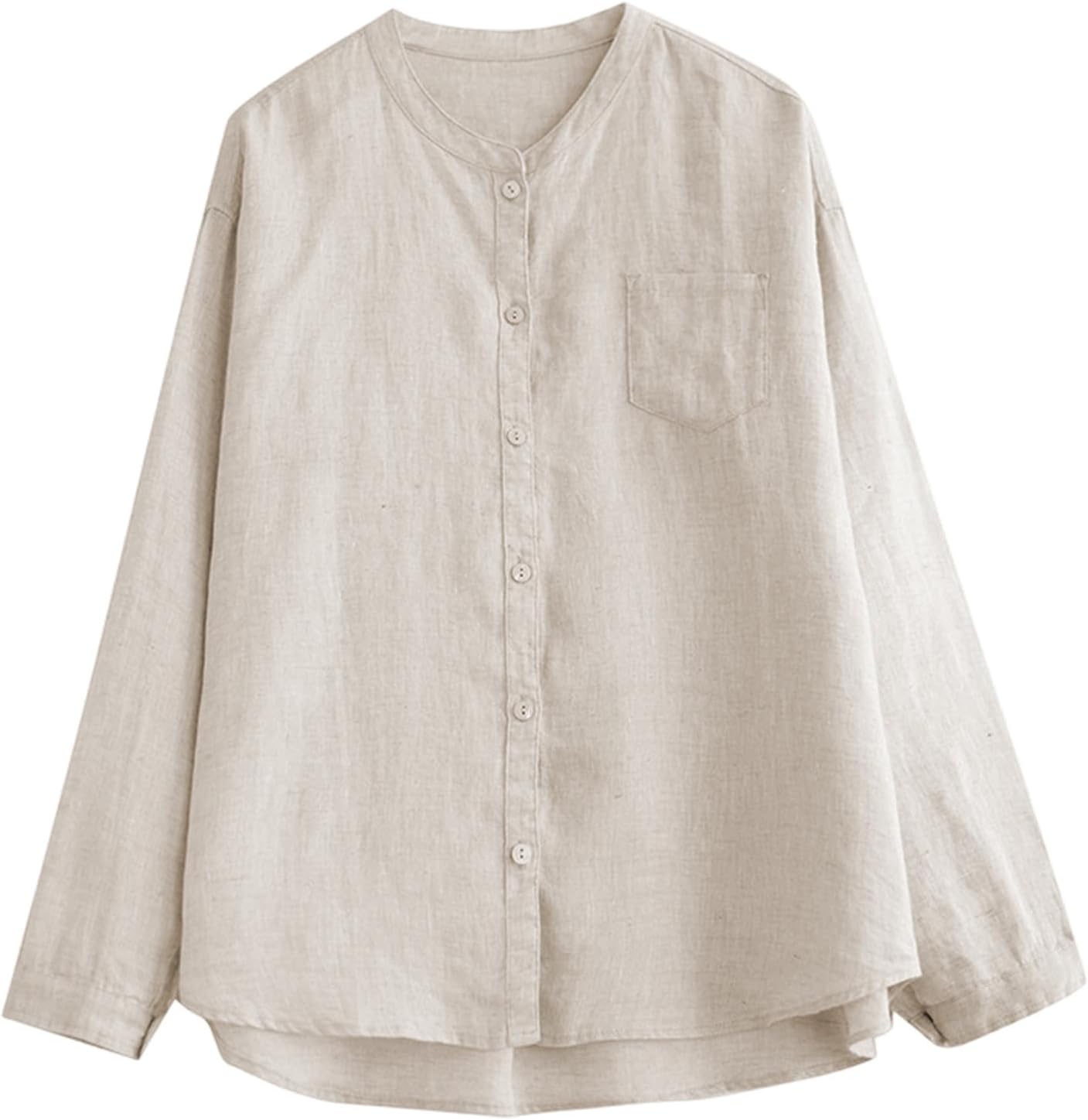 Linen Tops for Women Casual Dressy Work Blouse 3/4 Sleeve Button Down Shirts Lounge Tunic Tops Summer Beach Vacation Outfits
