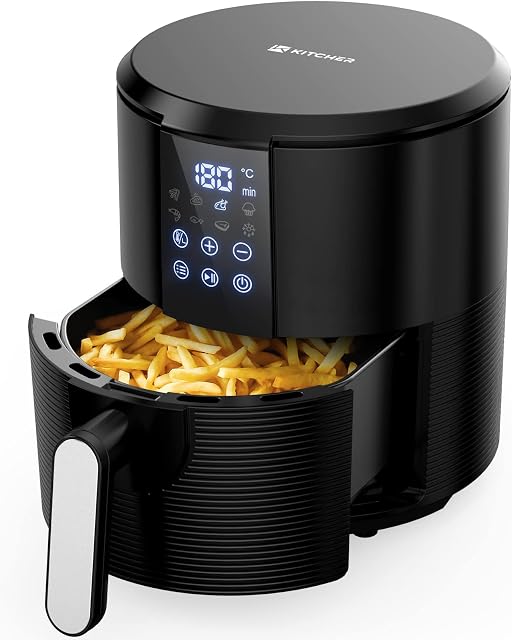 Kitcher Air Fryer, 3.5 Quart Hot Air Fryers Oven with 8 Presets LED Touch Digital Screen Nonstick Fry Basket Adjustable Temperature Timer 50 Recipes Cookbook
