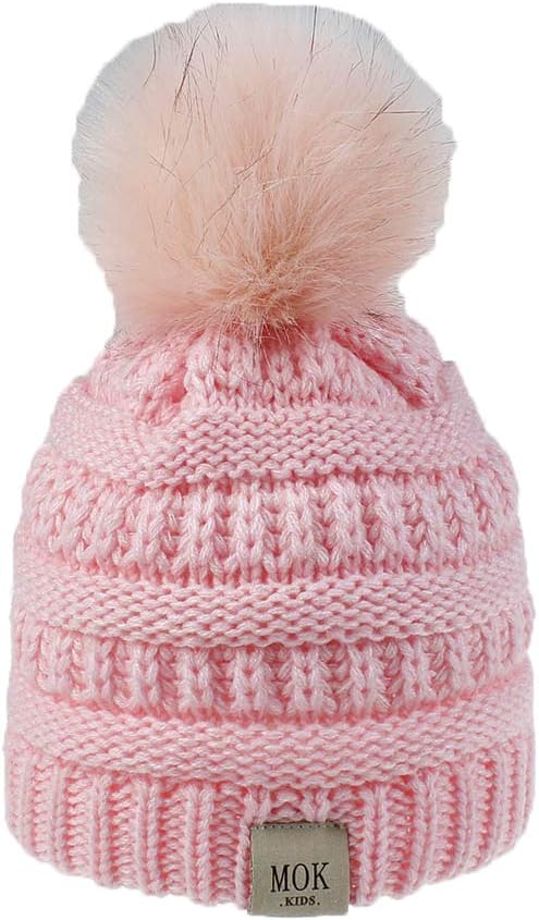 Kids Winter Warm Faux Fur Pom Pom Beanie Hat Toddler Boys Girls Kids Knitted Beanie Hat