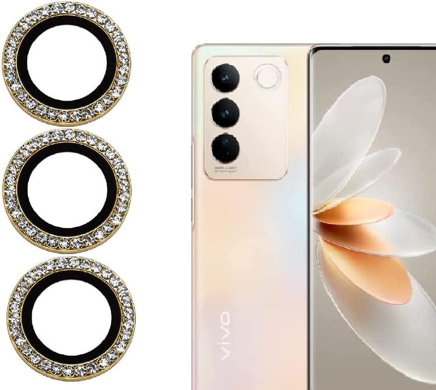 Voski Camera Lens Protector for Vivo V27 Pro Full Coverage Stone Ring For Vivo V27 Pro-Gold