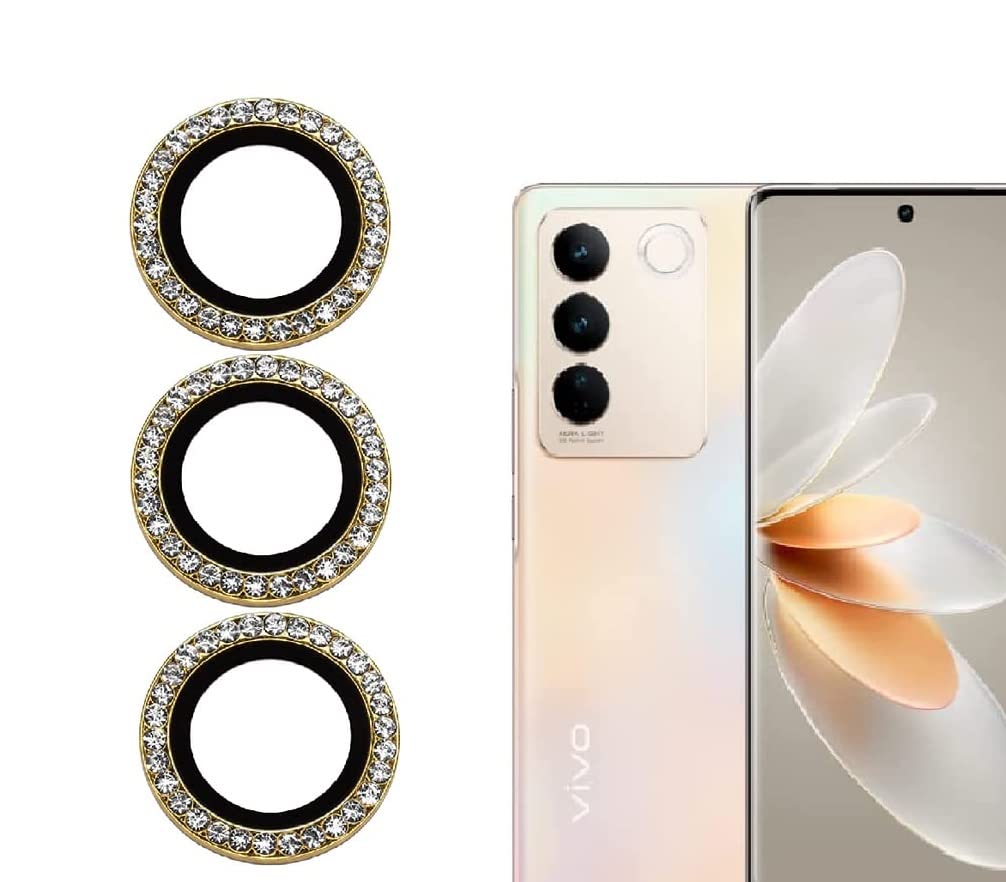 Voski Camera Lens Protector for Vivo V27 Pro Full Coverage Stone Ring For Vivo V27 Pro-Gold