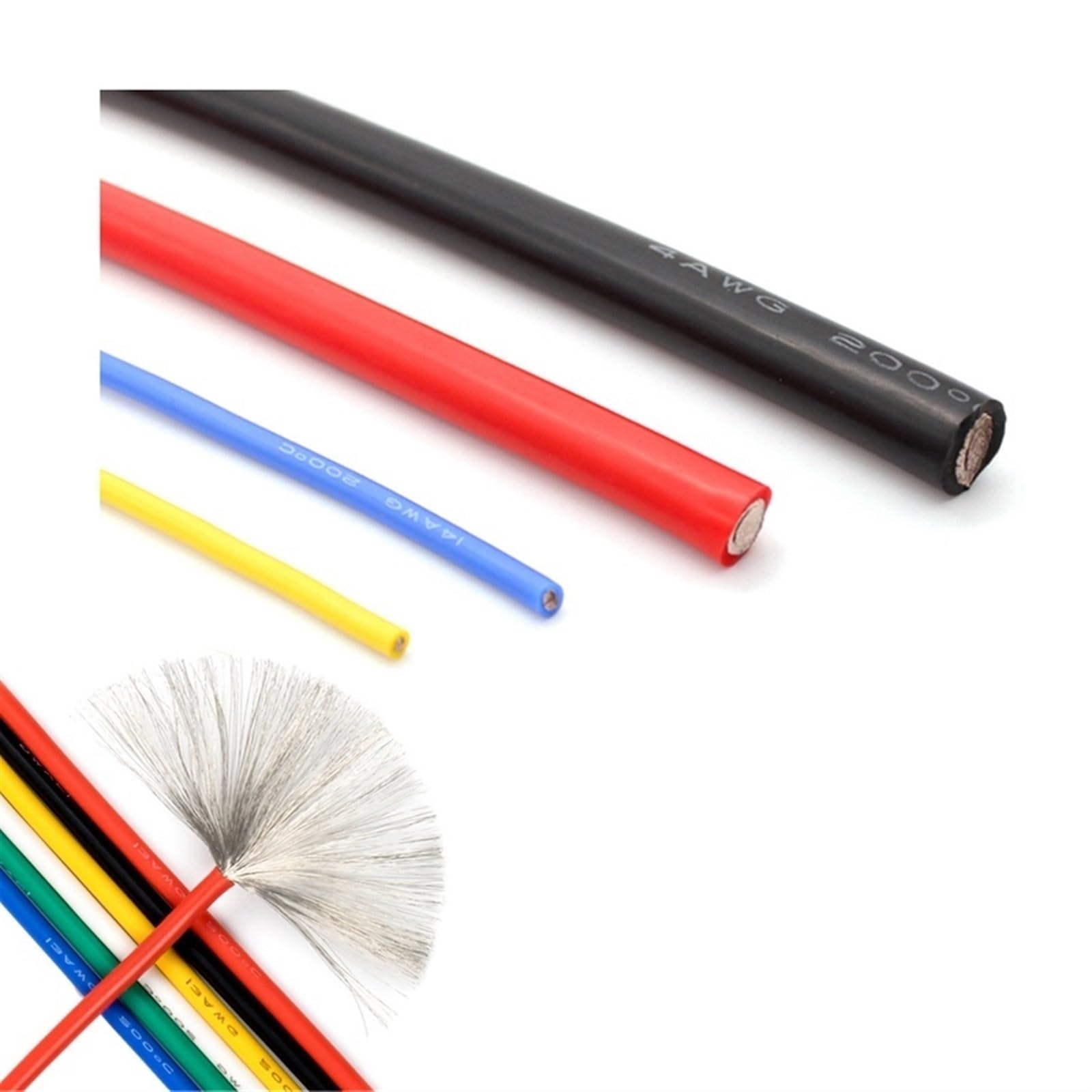 Dwużyłowy kabel silikonowy, Elastyczny drut silikonowy wielokolorowy 6-30AWG cynowana miedź 5 metrów(Yellow,8AWG 10mm2)