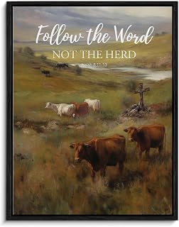 Christian Canvas Wall Art Religious Bible Verse Decor Isaiah 8:11-13 Print Poster Follow the Word Not the Herd Vintage Landscape Painting Picture Framed Artwork for Home Decor 11X15 Inches
