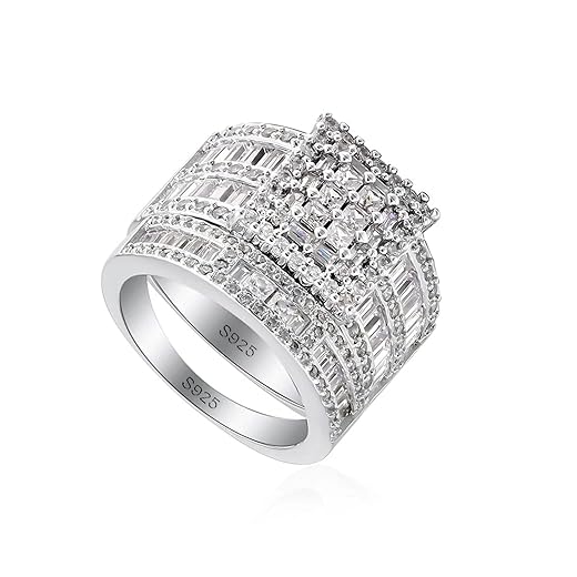 Pophylis Platinum Over Sterling Silver Ring Set