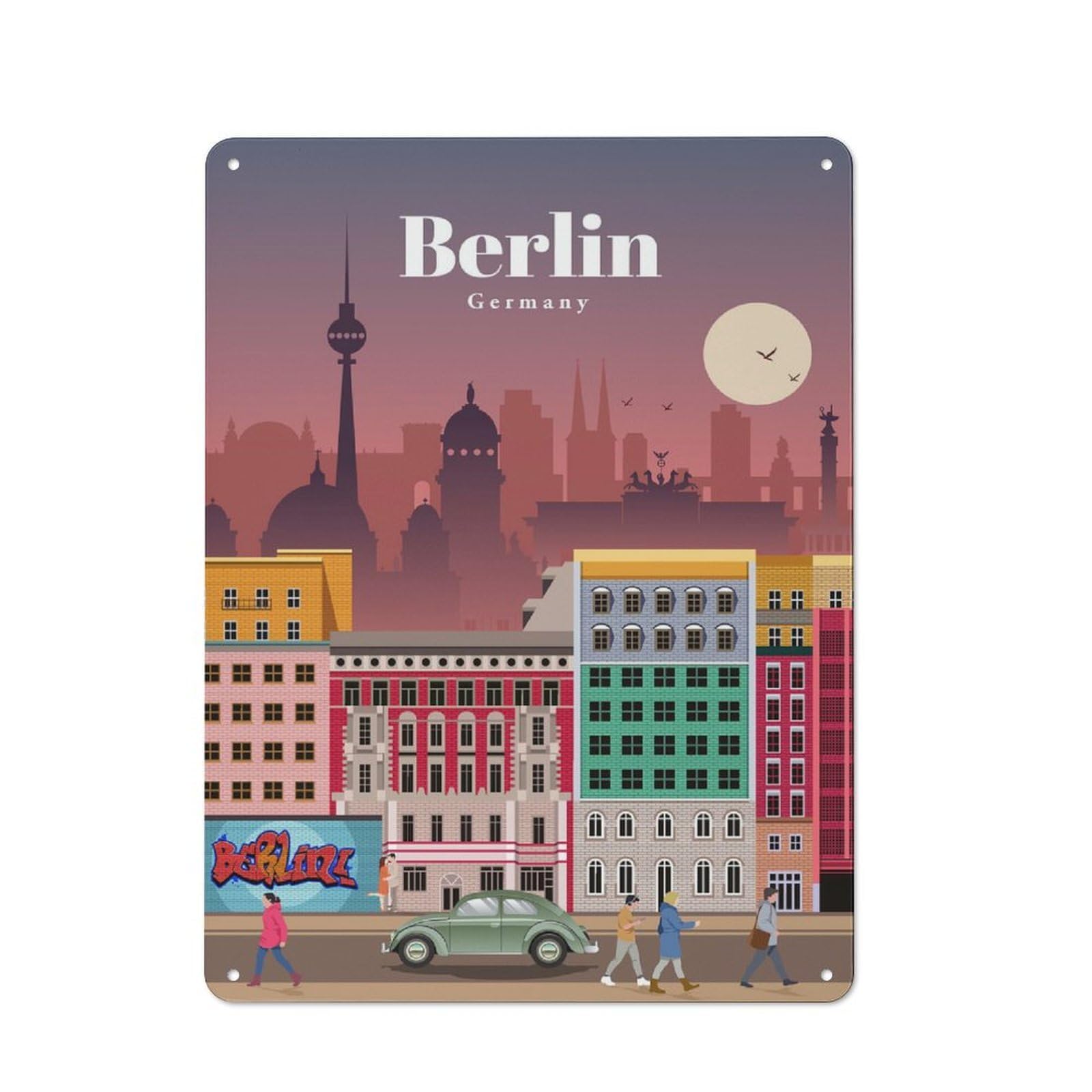 Junmoney Travel To Berlin Rustic Metal Sign 40X30cm For Café Or Restaurant, Suited To Café Owners And Decorators