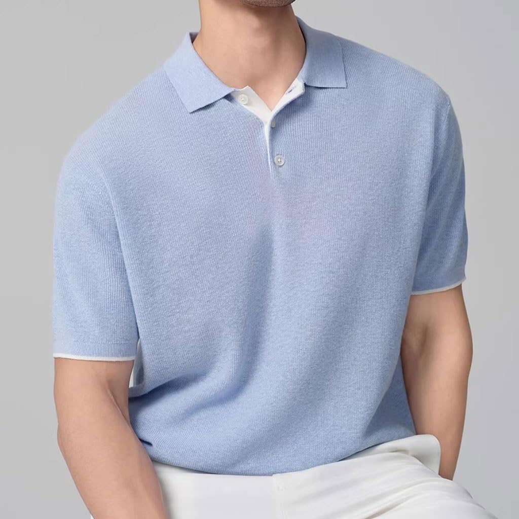 Polo De Punto Transpirable De Manga Corta, Top Suave con Cuello De 3 Botones, para El Trabajo