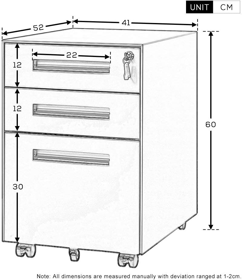 Storage Box Storage Cabinet，3Drawer Under Desk Steel File Cabinet with Lock Office Storage Cabinet for Home Office Black Metal Filing Cabinet